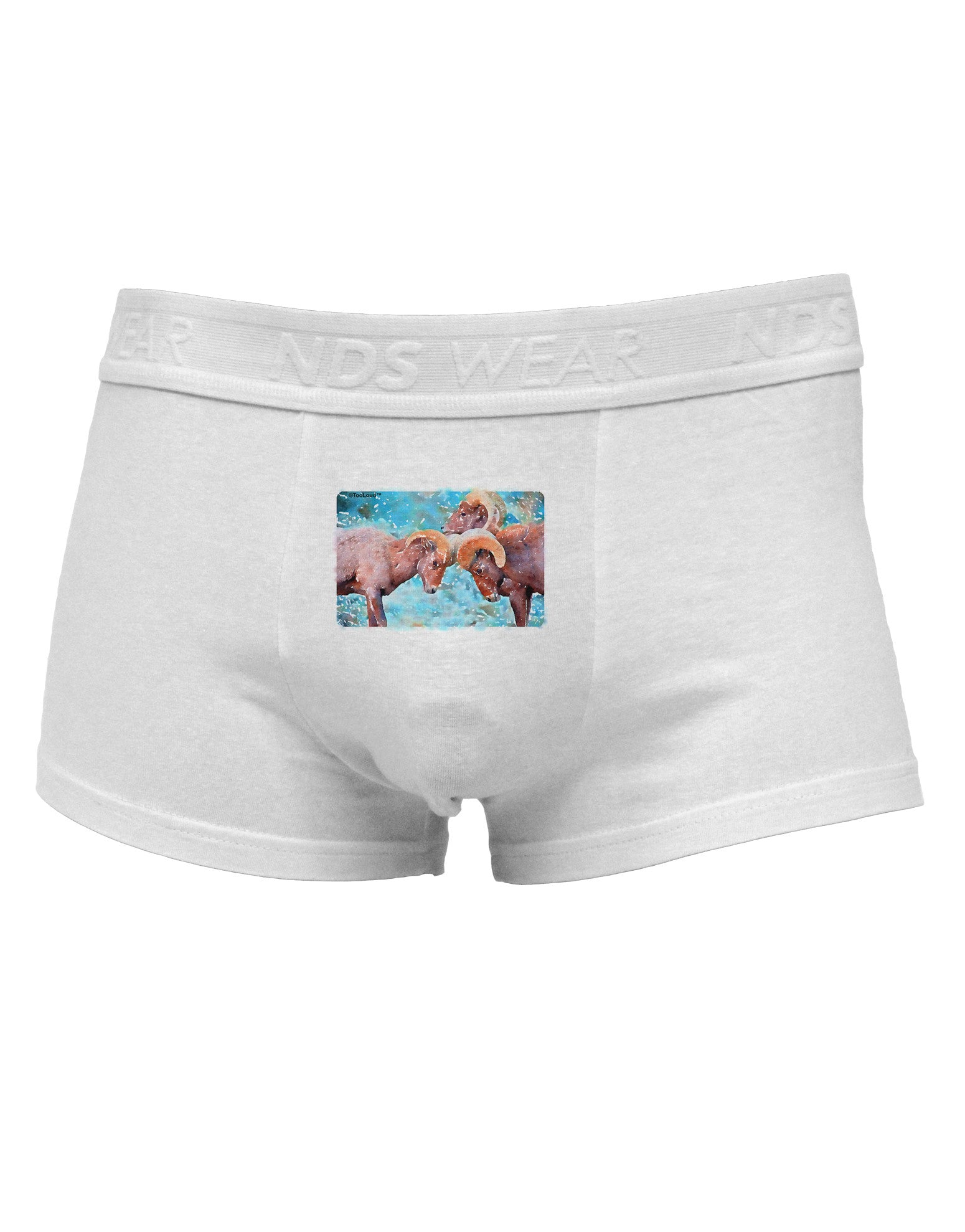 CO Bighorn Head Butt Watercolor Mens Cotton Trunk Underwear-Men's Trunk Underwear-NDS Wear-White-Small-Davson Sales