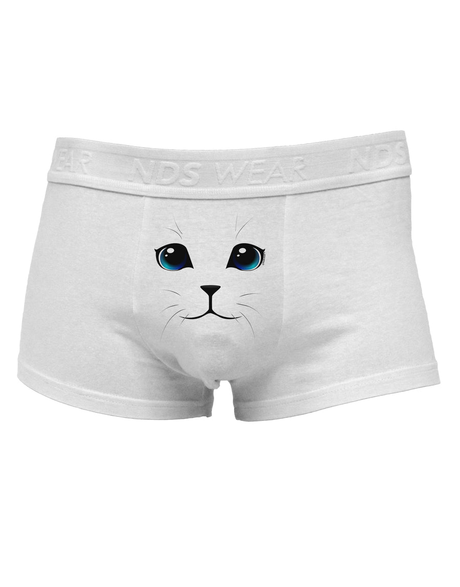Blue-Eyed Cute Cat Face Mens Cotton Trunk Underwear-Men's Trunk Underwear-NDS Wear-White-Small-Davson Sales