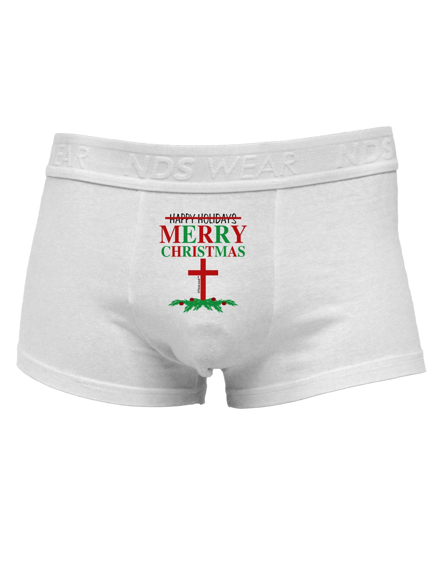 No Happy Holidays, Merry Christmas Mens Cotton Trunk Underwear-Men's Trunk Underwear-NDS Wear-White-Small-Davson Sales