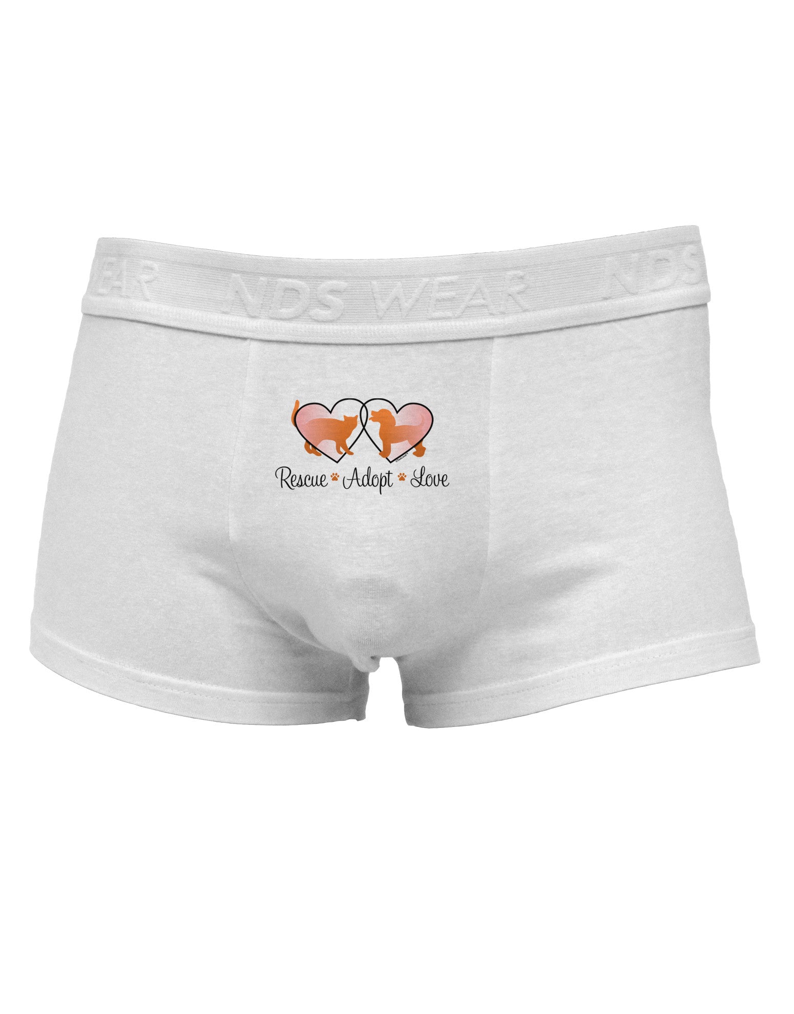 Rescue Adopt Love Mens Cotton Trunk Underwear-Men's Trunk Underwear-NDS Wear-White-Small-Davson Sales