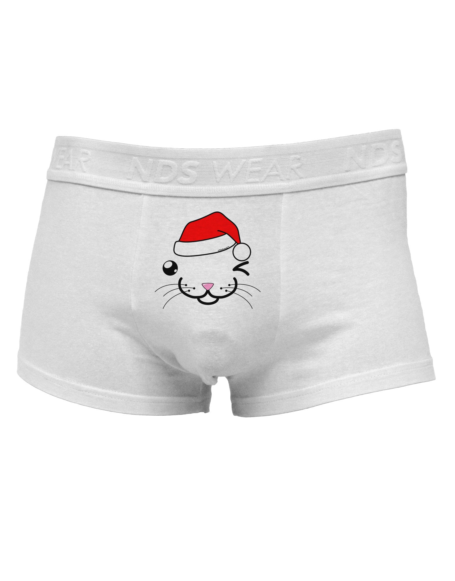 Kyu-T Face Kattio Santa Hat Boy CatMens Cotton Trunk Underwear-Men's Trunk Underwear-NDS Wear-White-Small-Davson Sales