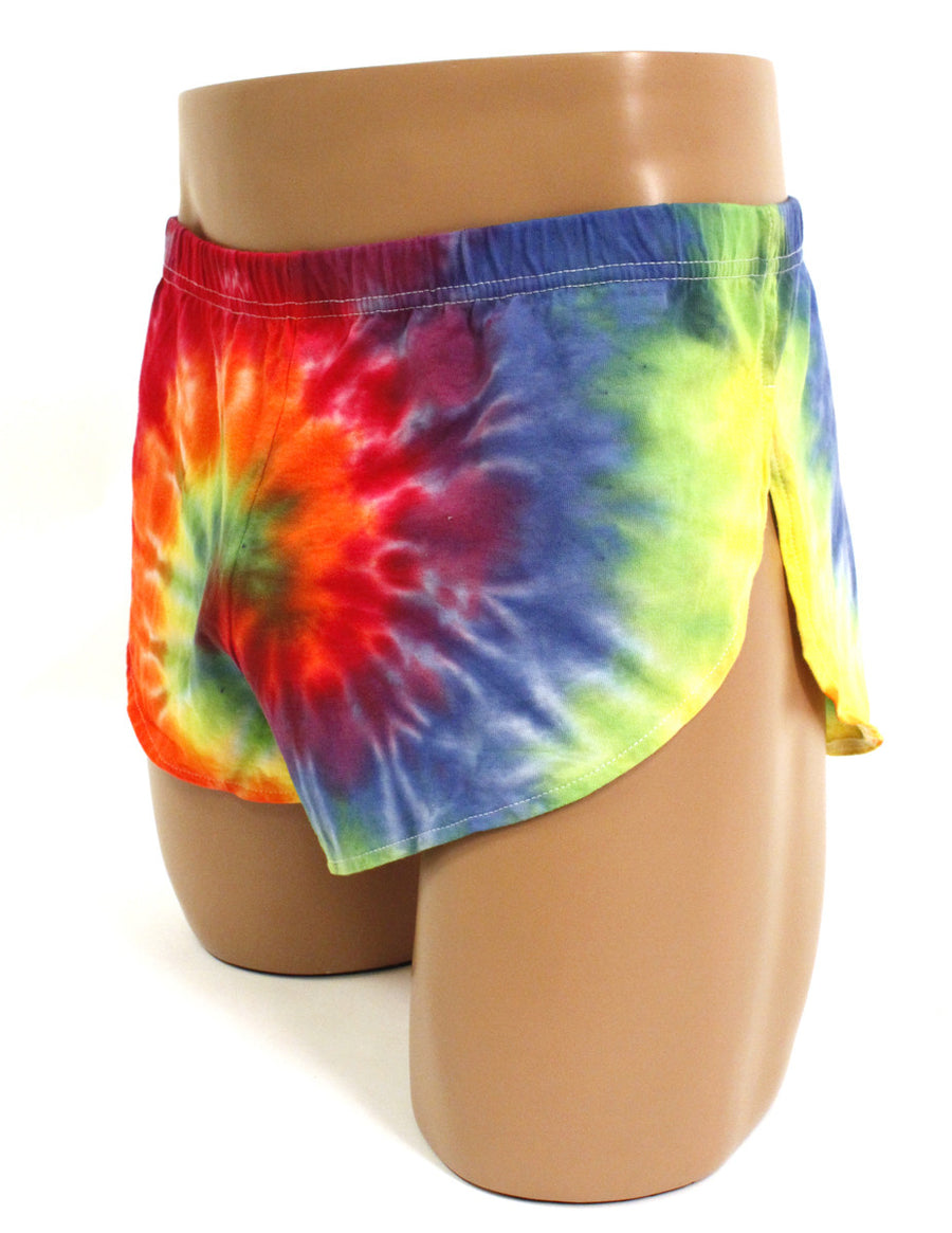 Rainbow Tie Dye Spiral Adult Side Split Shorts-mens shorts-NDS Wear-Rainbow-Spiral-Small-Davson Sales