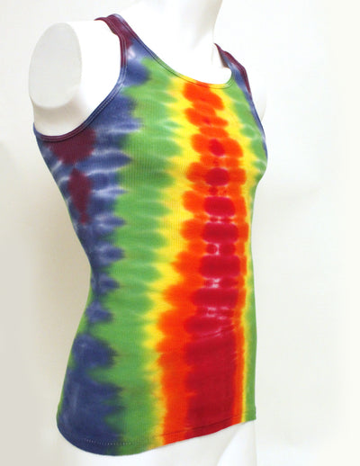 Rainbow Tie Dye Vertical Stripes Adult Ribbed Tank-Womens Tank Tops-NDS Wear-Rainbow-Vertical-Stripes-Small-Davson Sales