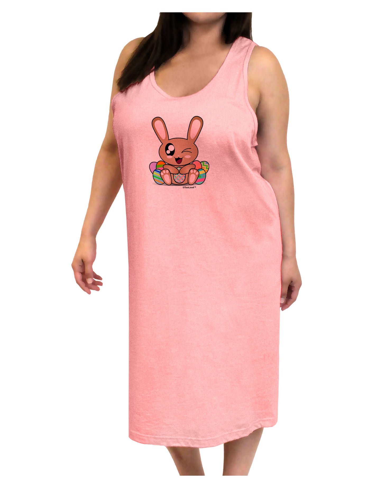 Cute Bunny with Eggs Adult Tank Top Dress Night Shirt-Night Shirt-TooLoud-Pink-One-Size-Adult-Davson Sales