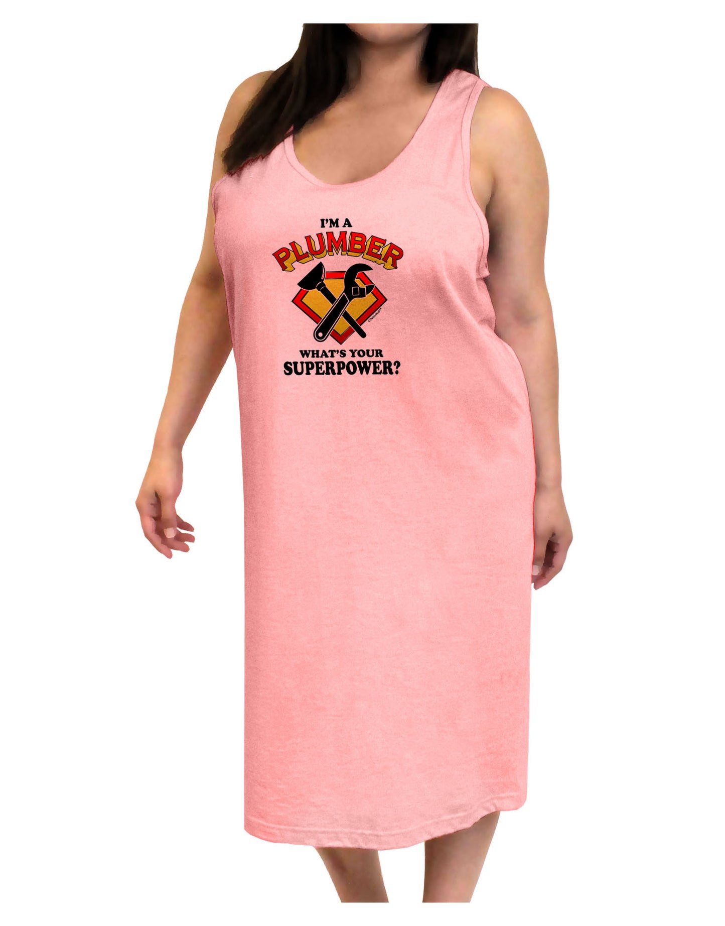 Plumber - Superpower Adult Tank Top Dress Night Shirt-Night Shirt-TooLoud-Pink-One-Size-Adult-Davson Sales