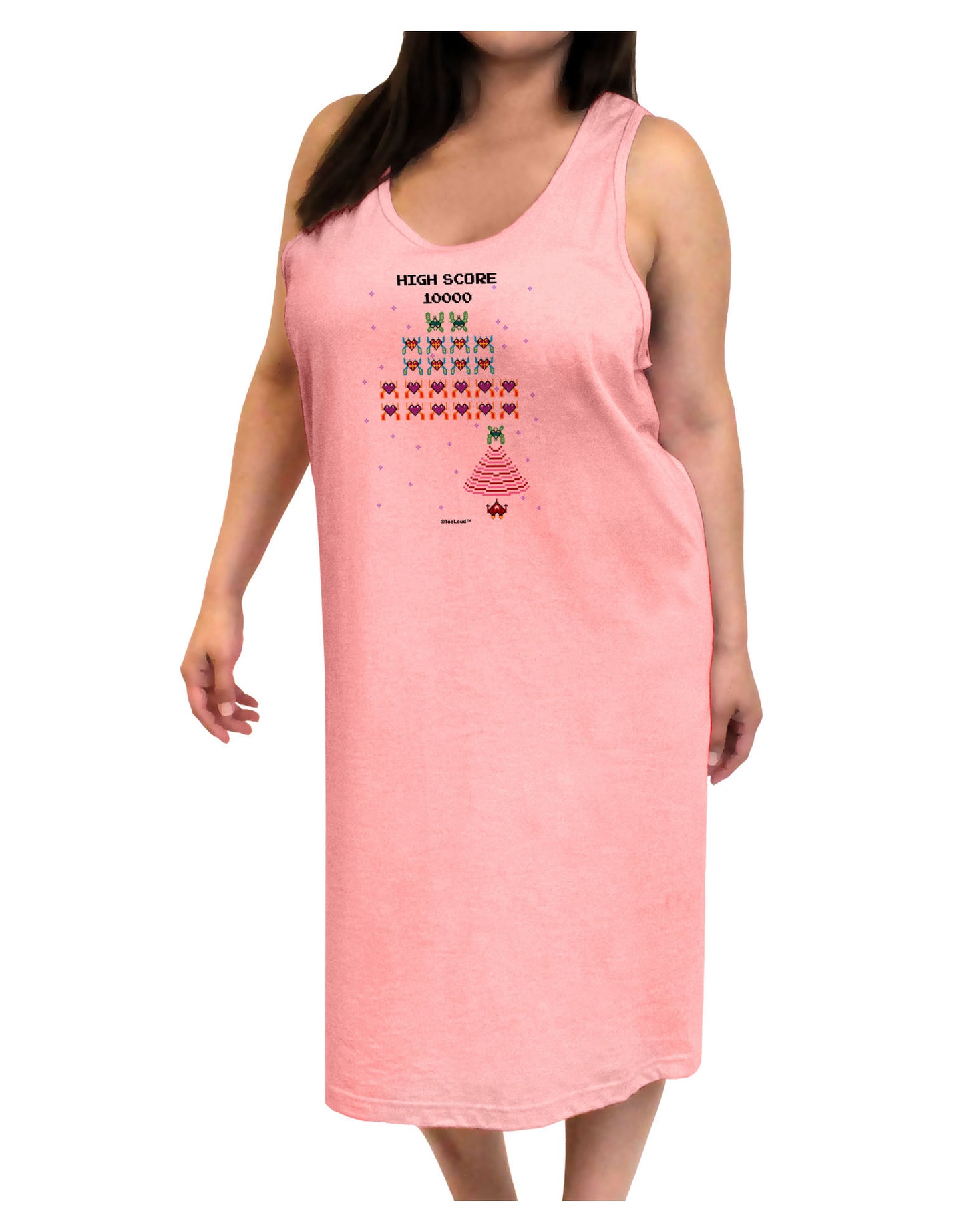 Retro Heart Fighter Adult Tank Top Dress Night Shirt-Night Shirt-TooLoud-Pink-One-Size-Adult-Davson Sales