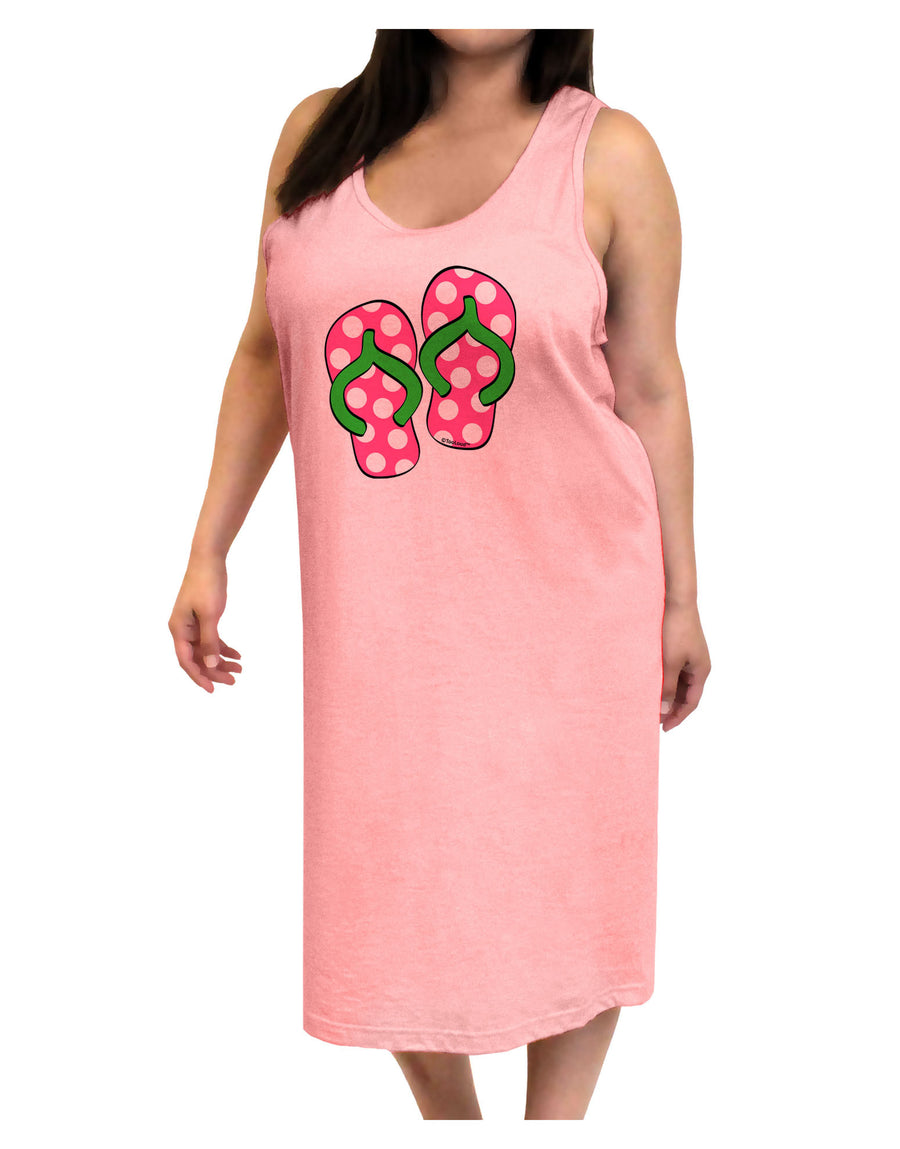 Cute Polka Dot Flip Flops - Pink and Green Adult Tank Top Dress Night Shirt-Night Shirt-TooLoud-White-One-Size-Adult-Davson Sales