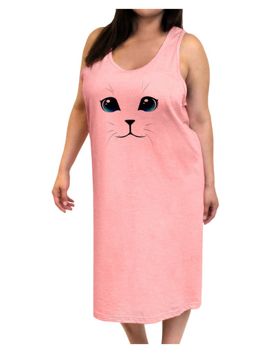 Blue-Eyed Cute Cat Face Adult Tank Top Dress Night Shirt