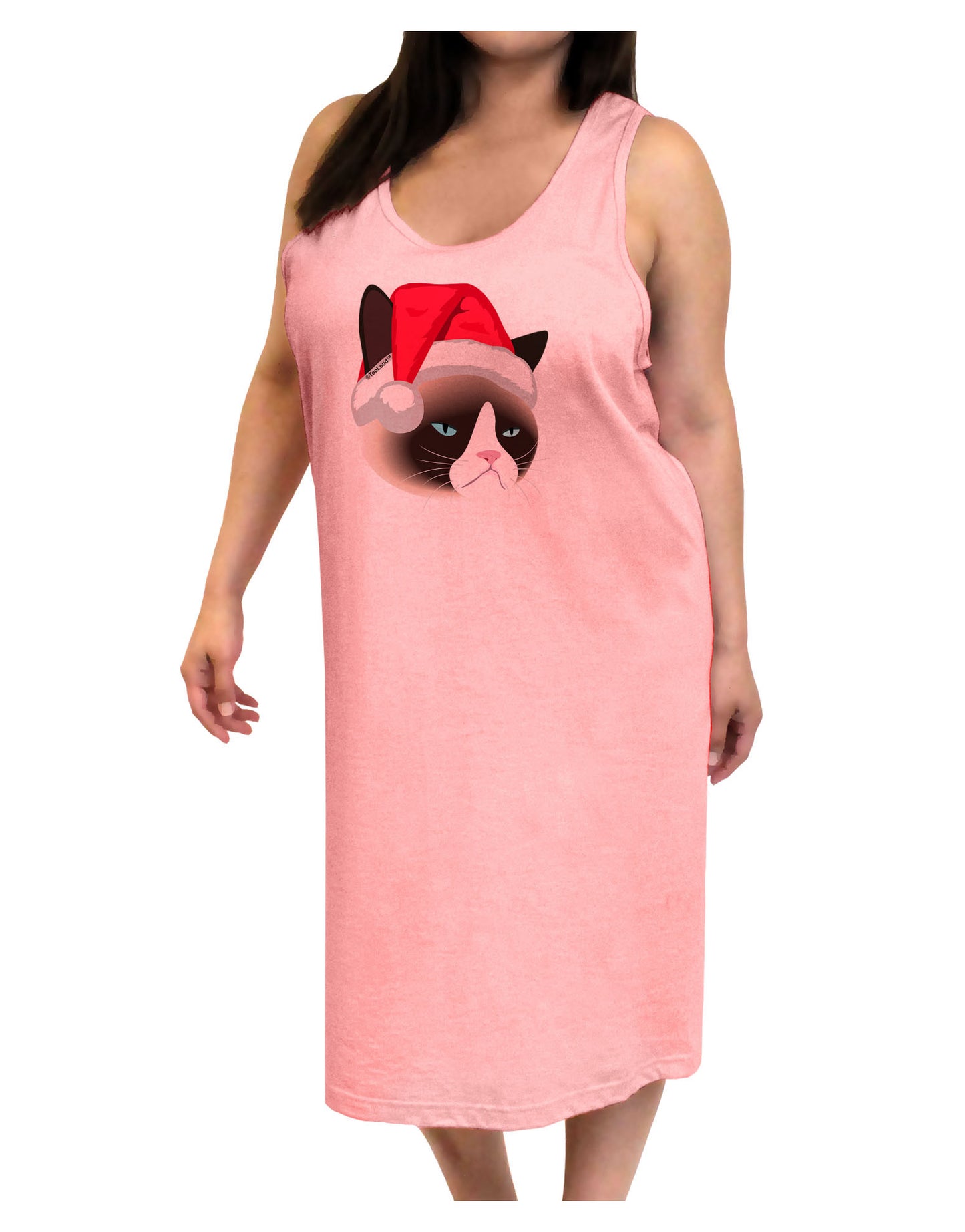 Santa Hat Disgruntled Siamese Cat Adult Tank Top Dress Night Shirt by-Night Shirt-TooLoud-Pink-One-Size-Adult-Davson Sales