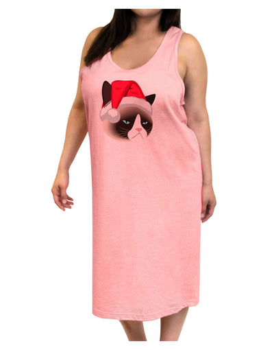 Santa Hat Disgruntled Siamese Cat Adult Tank Top Dress Night Shirt by-Night Shirt-TooLoud-Pink-One-Size-Adult-Davson Sales