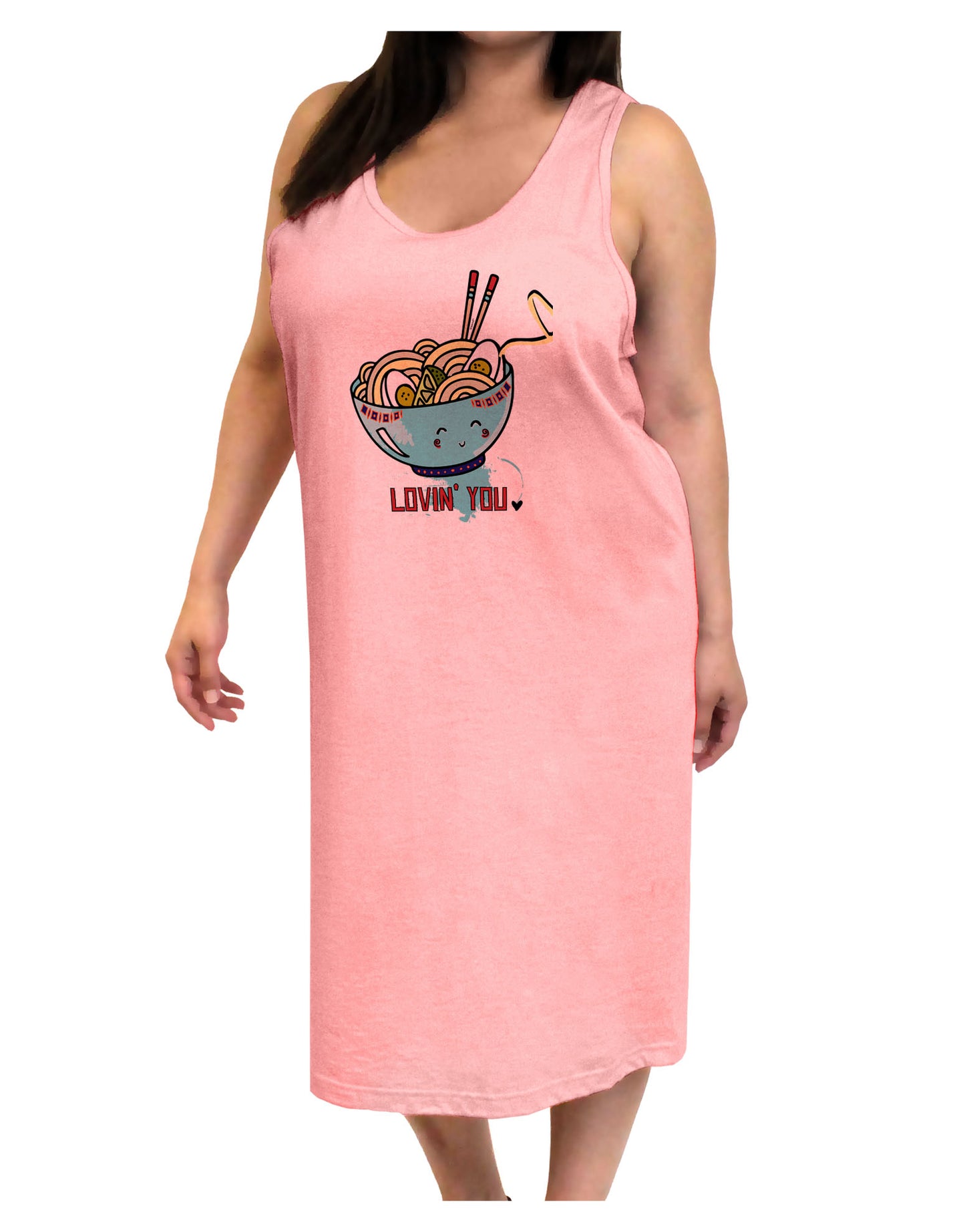TooLoud Matching Lovin You Blue Pho Bowl Adult Tank Top Dress Night Shirt-Night Shirt-TooLoud-Pink-One-Size-Adult-Davson Sales