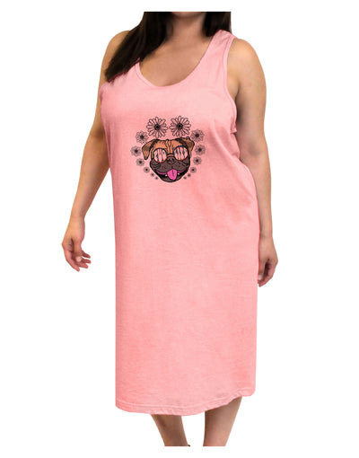 TooLoud Pug Life Hippy Adult Tank Top Dress Night Shirt-Night Shirt-TooLoud-Pink-One-Size-Adult-Davson Sales