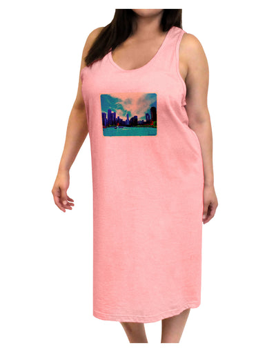 Chicago Skyline Watercolor Adult Tank Top Dress Night Shirt-Night Shirt-TooLoud-Pink-One-Size-Adult-Davson Sales