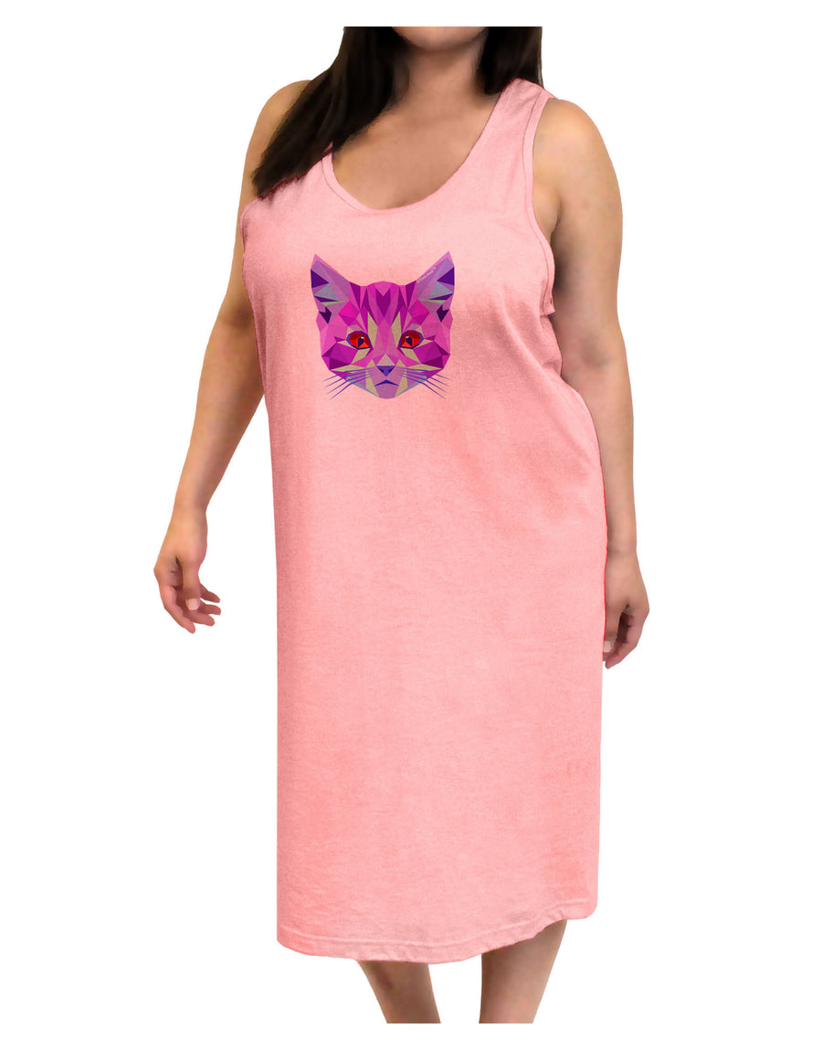 Geometric Kitty Purple Adult Tank Top Dress Night Shirt-Night Shirt-TooLoud-White-One-Size-Adult-Davson Sales