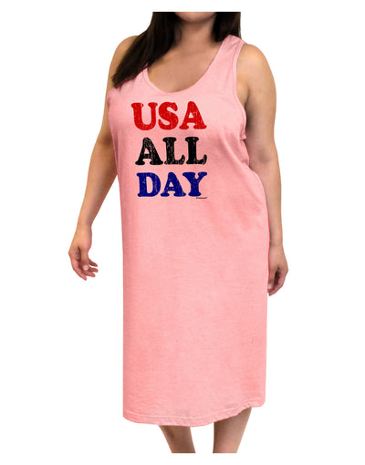 USA All Day - Distressed Patriotic Design Adult Tank Top Dress Night Shirt by TooLoud-Night Shirt-TooLoud-Pink-One-Size-Adult-Davson Sales