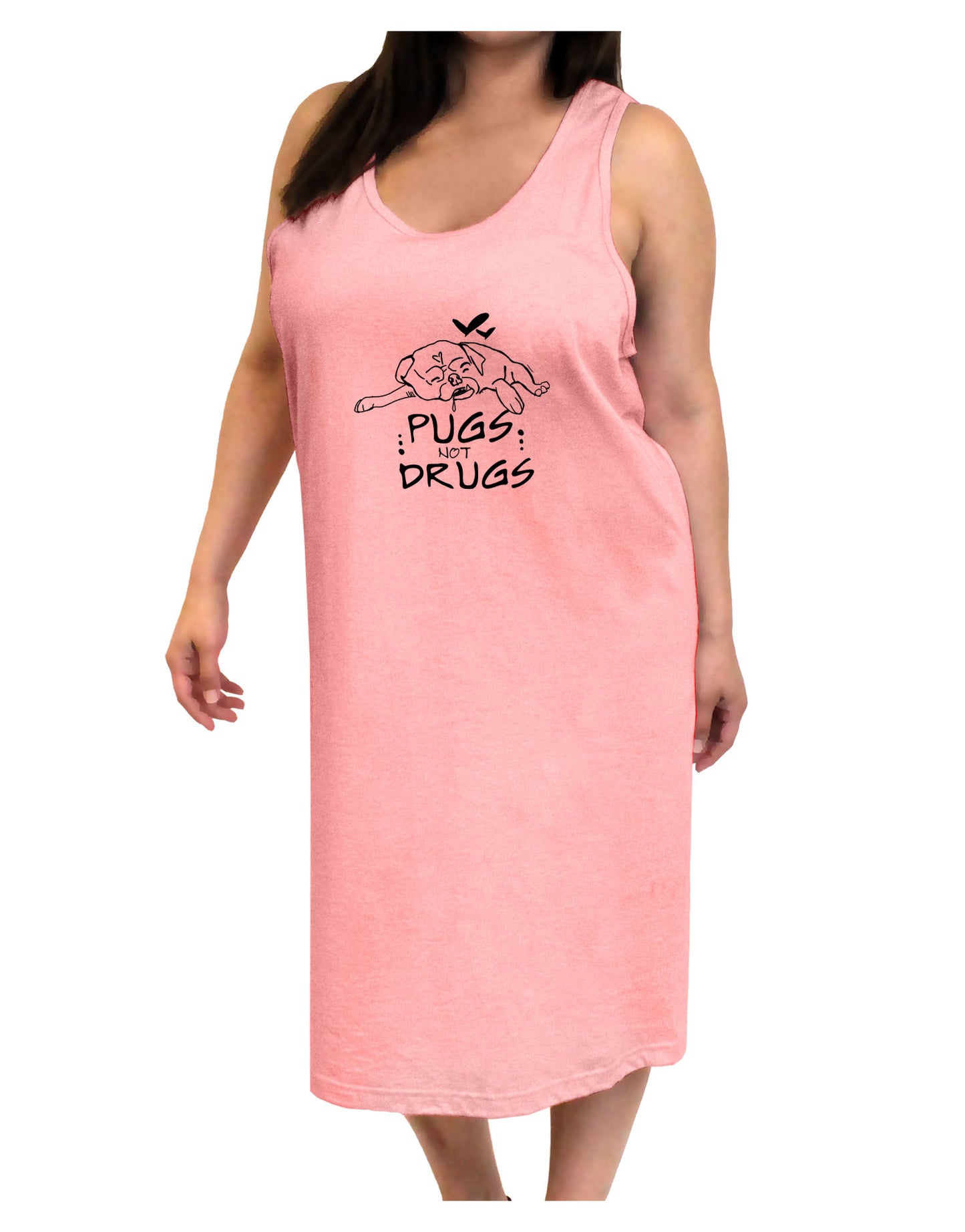 TooLoud Pugs Not Drugs Adult Tank Top Dress Night Shirt-Night Shirt-TooLoud-Pink-One-Size-Adult-Davson Sales