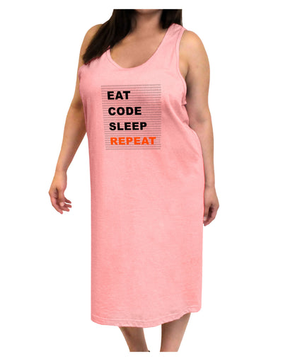 Eat Sleep Code Repeat Adult Tank Top Dress Night Shirt by TooLoud-Night Shirt-TooLoud-Pink-One-Size-Adult-Davson Sales