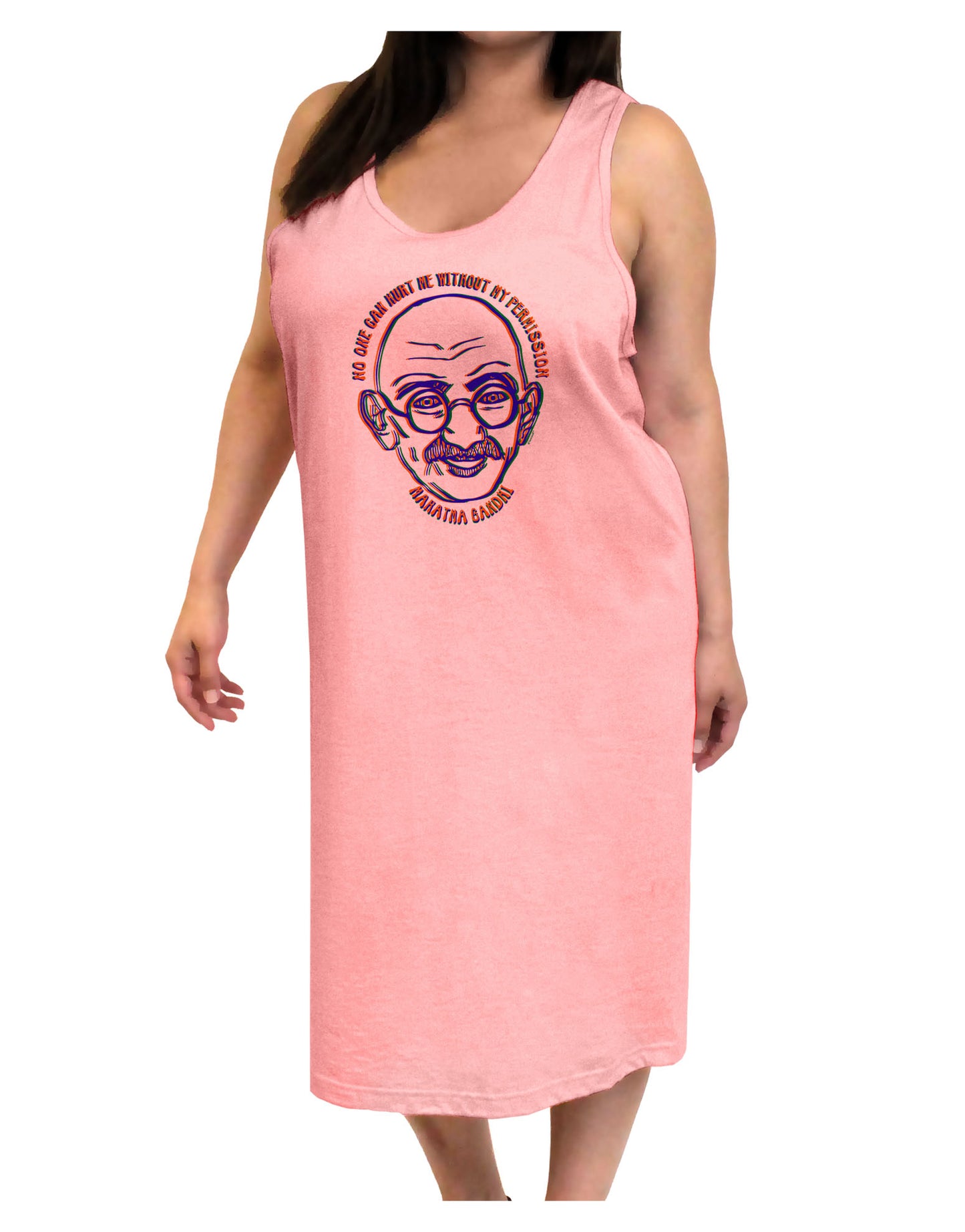 TooLoud No one can hurt me without my permission Ghandi Adult Tank Top Dress Night Shirt-Night Shirt-TooLoud-Pink-One-Size-Adult-Davson Sales