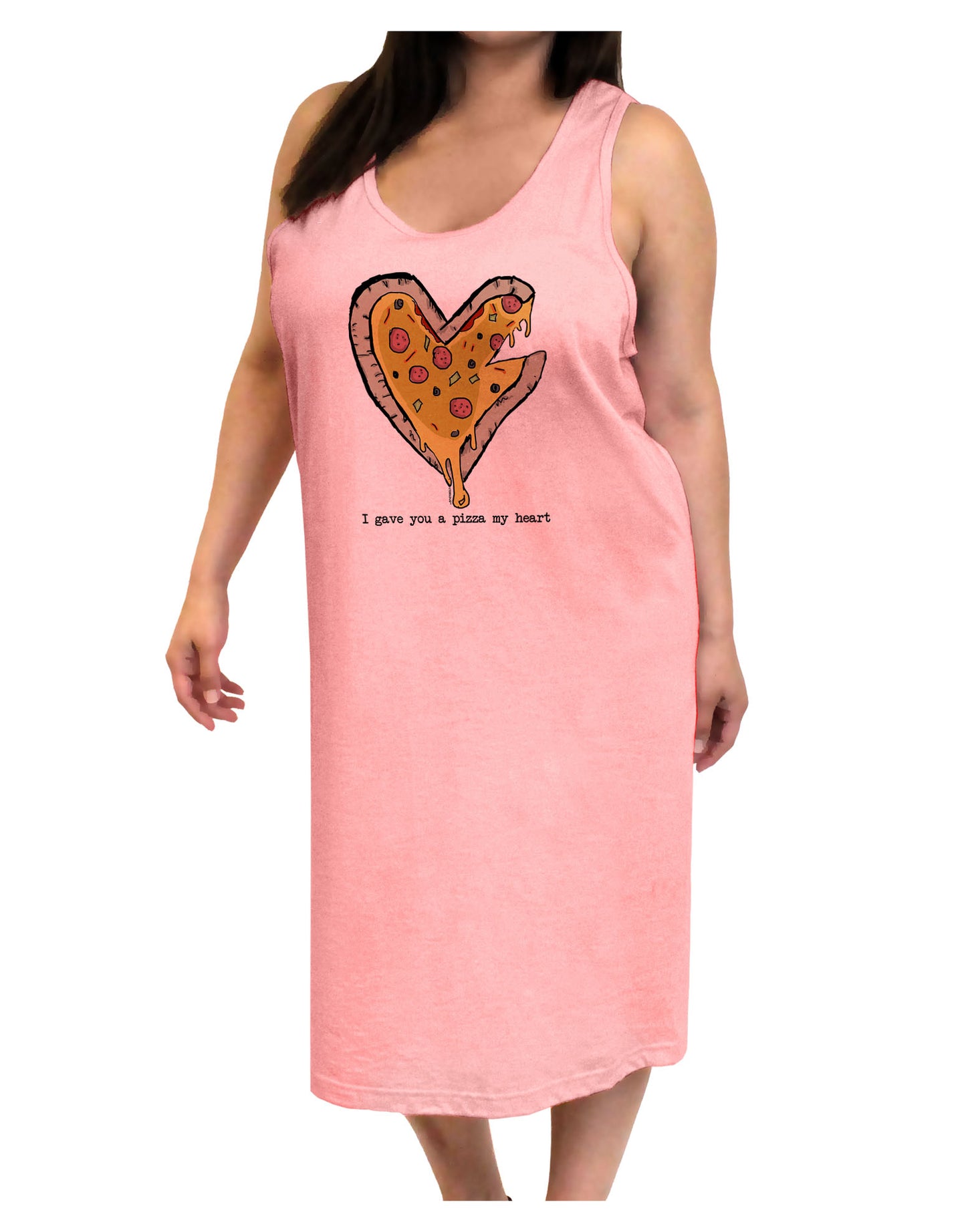 TooLoud I gave you a Pizza my Heart Adult Tank Top Dress Night Shirt-Night Shirt-TooLoud-Pink-One-Size-Adult-Davson Sales