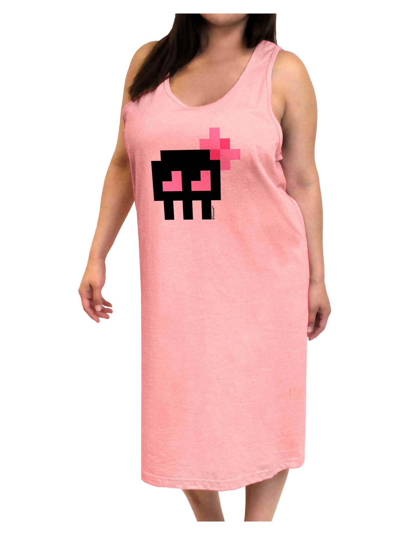 Retro 8-Bit Skull with Pink Bow Adult Tank Top Dress Night Shirt-Night Shirt-TooLoud-Pink-One-Size-Adult-Davson Sales