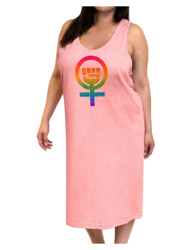 Rainbow Distressed Feminism Symbol Adult Tank Top Dress Night Shirt-Night Shirt-TooLoud-Pink-One-Size-Adult-Davson Sales