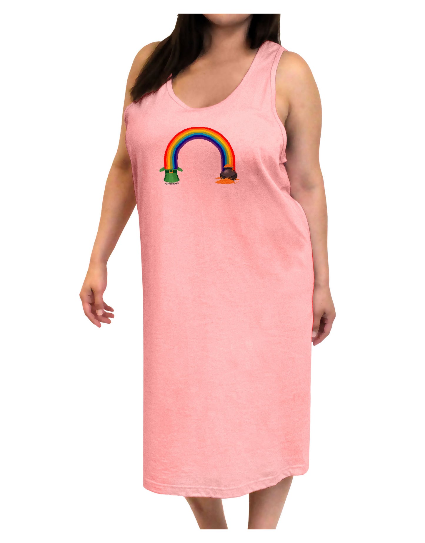 Pixel Pot of Gold Adult Tank Top Dress Night Shirt-Night Shirt-TooLoud-Pink-One-Size-Adult-Davson Sales
