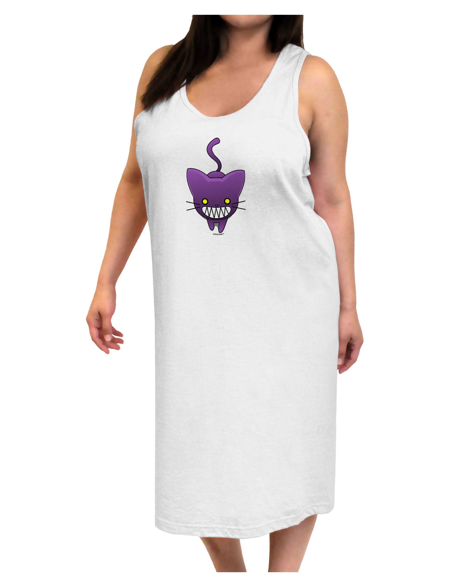 Evil Kitty Adult Tank Top Dress Night Shirt-Night Shirt-TooLoud-White-One-Size-Adult-Davson Sales