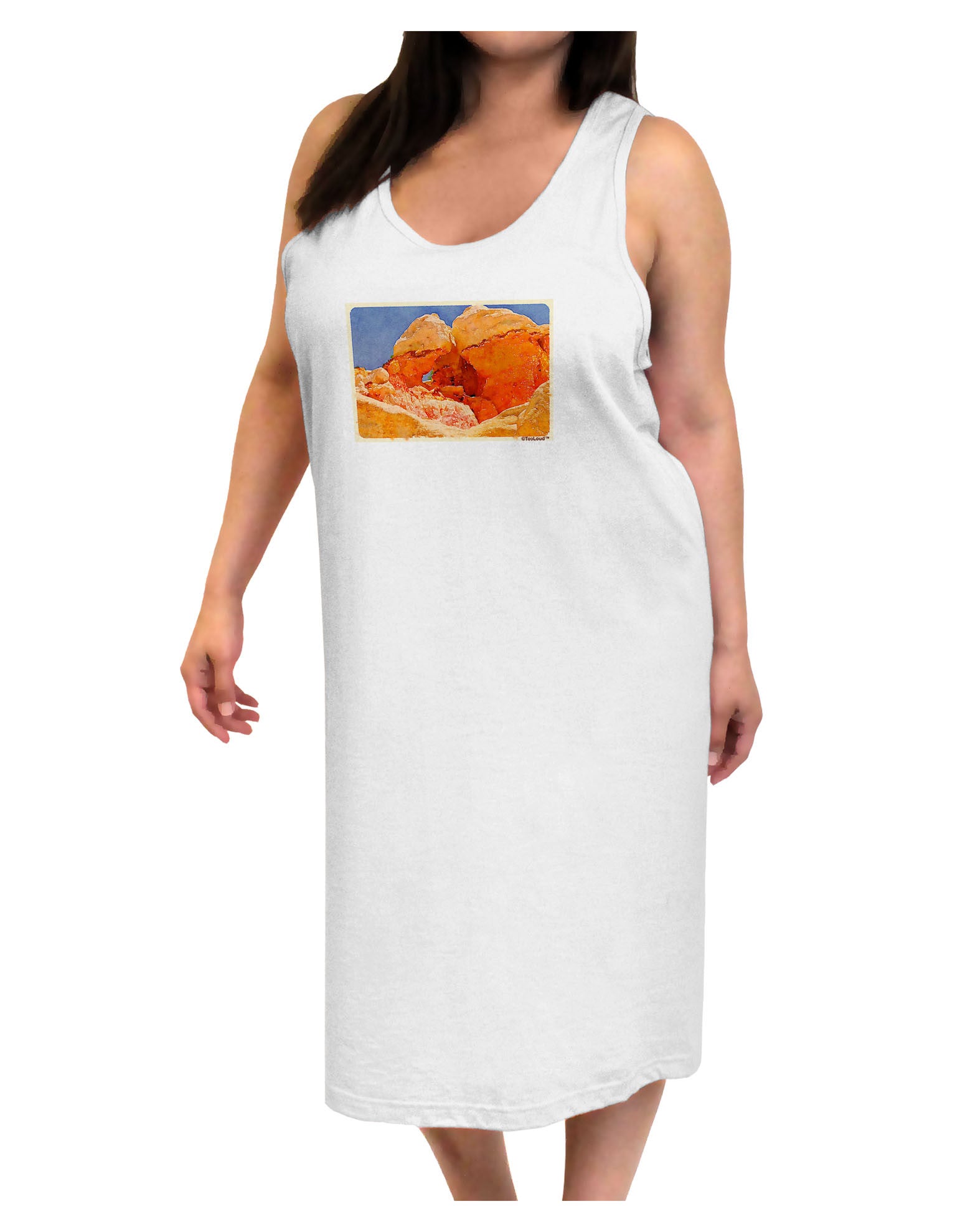 Desert Landscape Watercolor Adult Tank Top Dress Night Shirt-Night Shirt-TooLoud-White-One-Size-Adult-Davson Sales