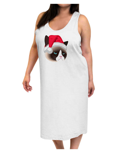 Santa Hat Disgruntled Siamese Cat Adult Tank Top Dress Night Shirt by-Night Shirt-TooLoud-White-One-Size-Adult-Davson Sales