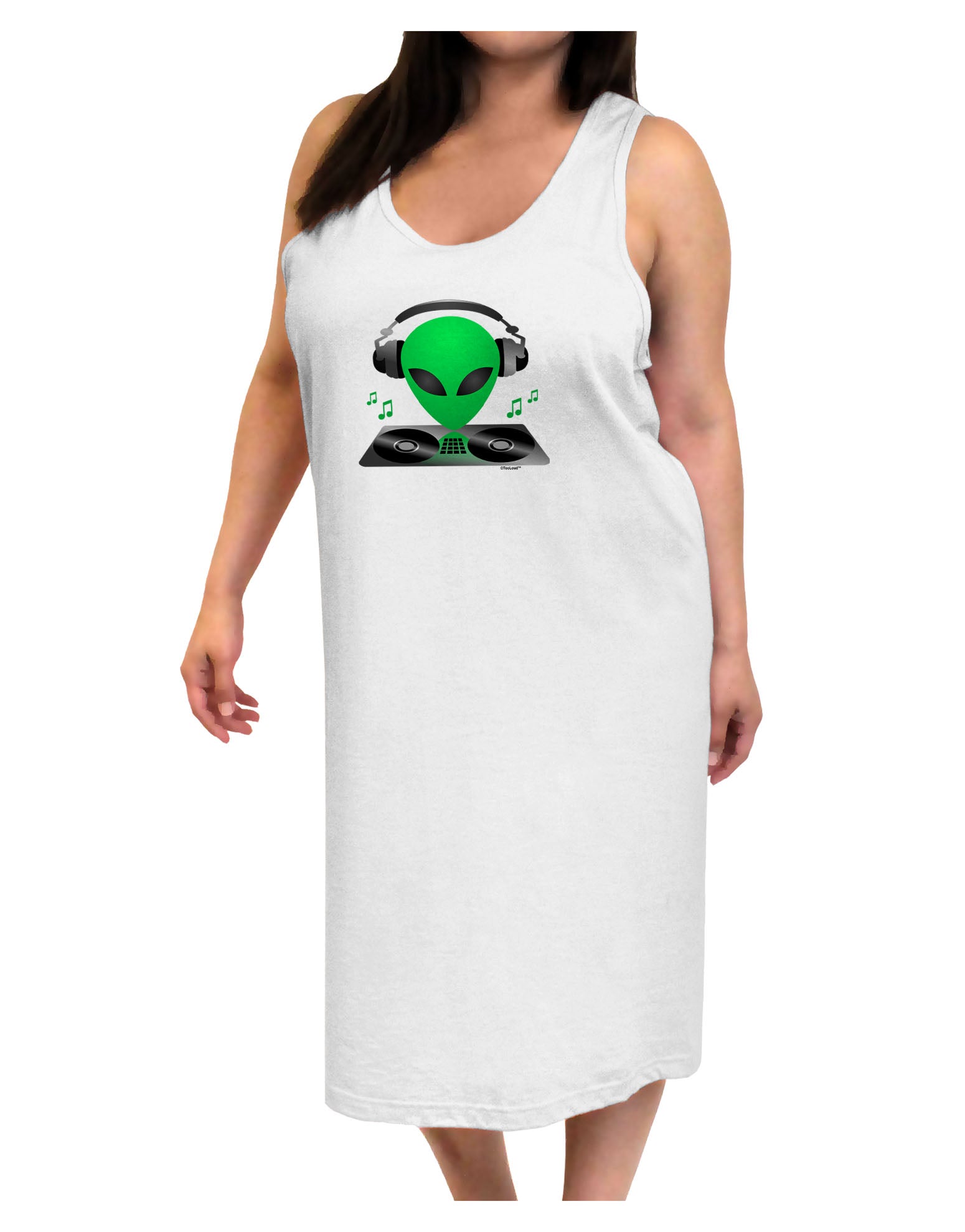 Alien DJ Adult Tank Top Dress Night Shirt-Night Shirt-TooLoud-White-One-Size-Adult-Davson Sales