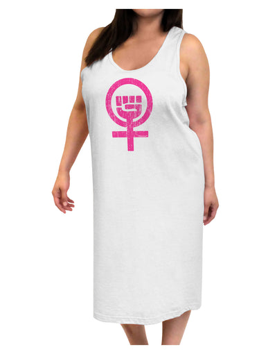 Pink Distressed Feminism Symbol Adult Tank Top Dress Night Shirt-Night Shirt-TooLoud-White-One-Size-Adult-Davson Sales