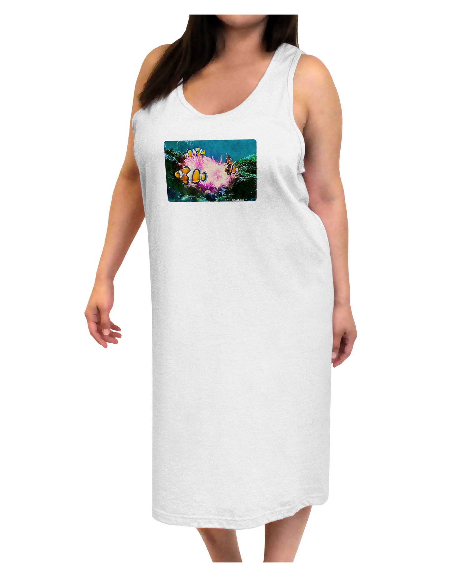 Clownfish Watercolor Adult Tank Top Dress Night Shirt-Night Shirt-TooLoud-White-One-Size-Adult-Davson Sales