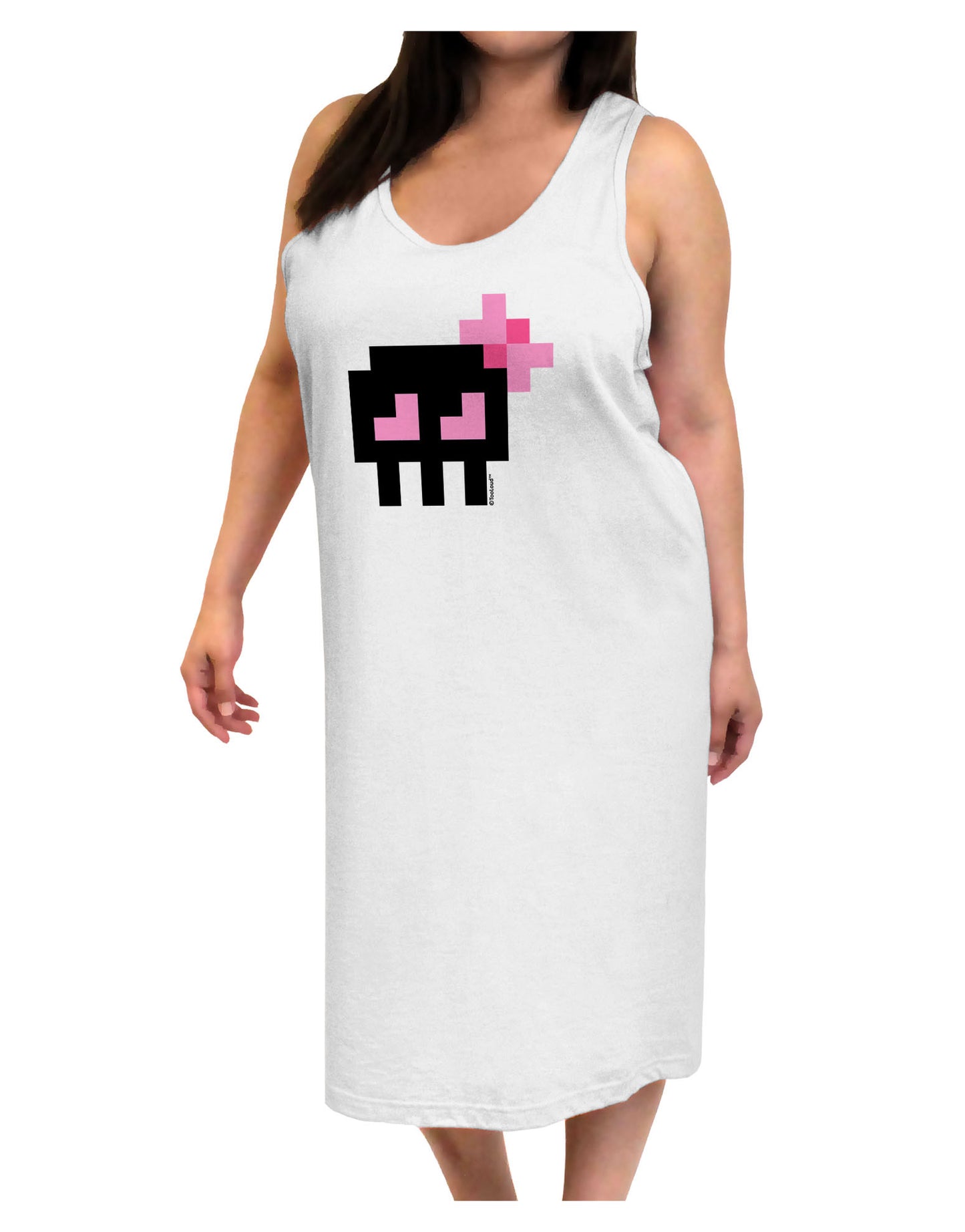 Retro 8-Bit Skull with Pink Bow Adult Tank Top Dress Night Shirt-Night Shirt-TooLoud-White-One-Size-Adult-Davson Sales
