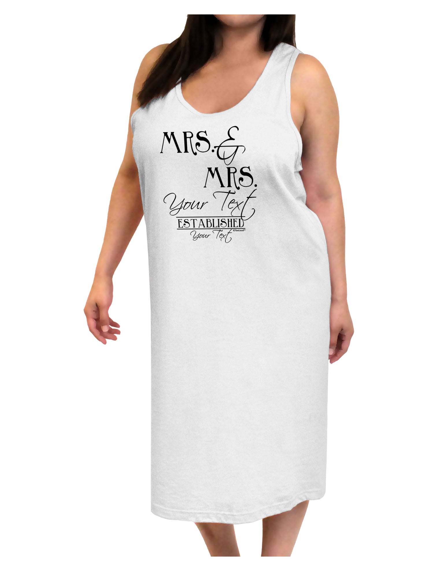 Personalized Mrs and Mrs Lesbian Wedding - Name- Established -Date- Design Adult Tank Top Dress Night Shirt-Night Shirt-TooLoud-White-One-Size-Adult-Davson Sales