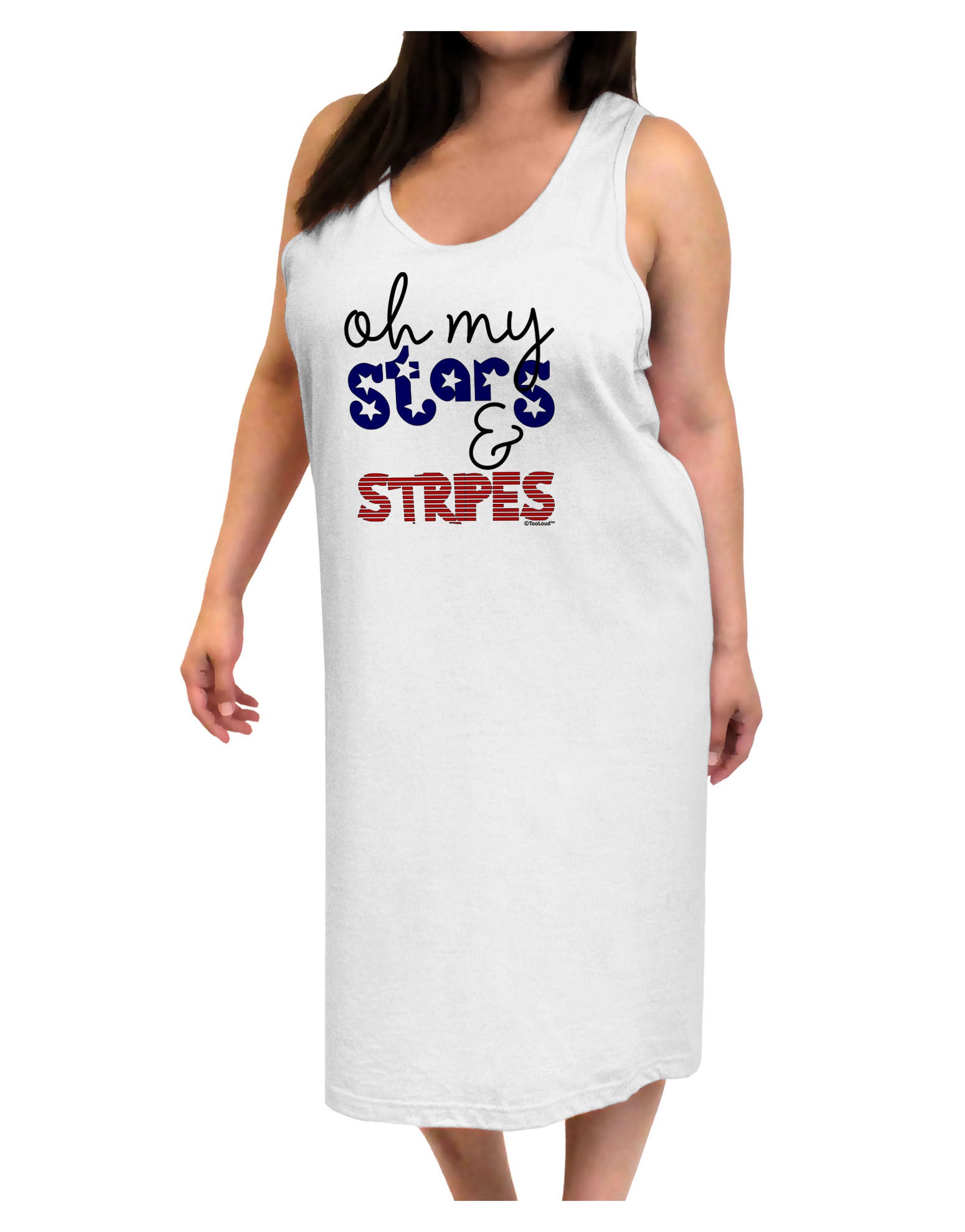 Oh My Stars and Stripes - Patriotic Design Adult Tank Top Dress Night Shirt-Night Shirt-TooLoud-White-One-Size-Adult-Davson Sales