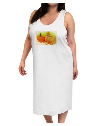 Fall Pumpkin Scene Adult Tank Top Dress Night Shirt-Night Shirt-TooLoud-White-One-Size-Adult-Davson Sales