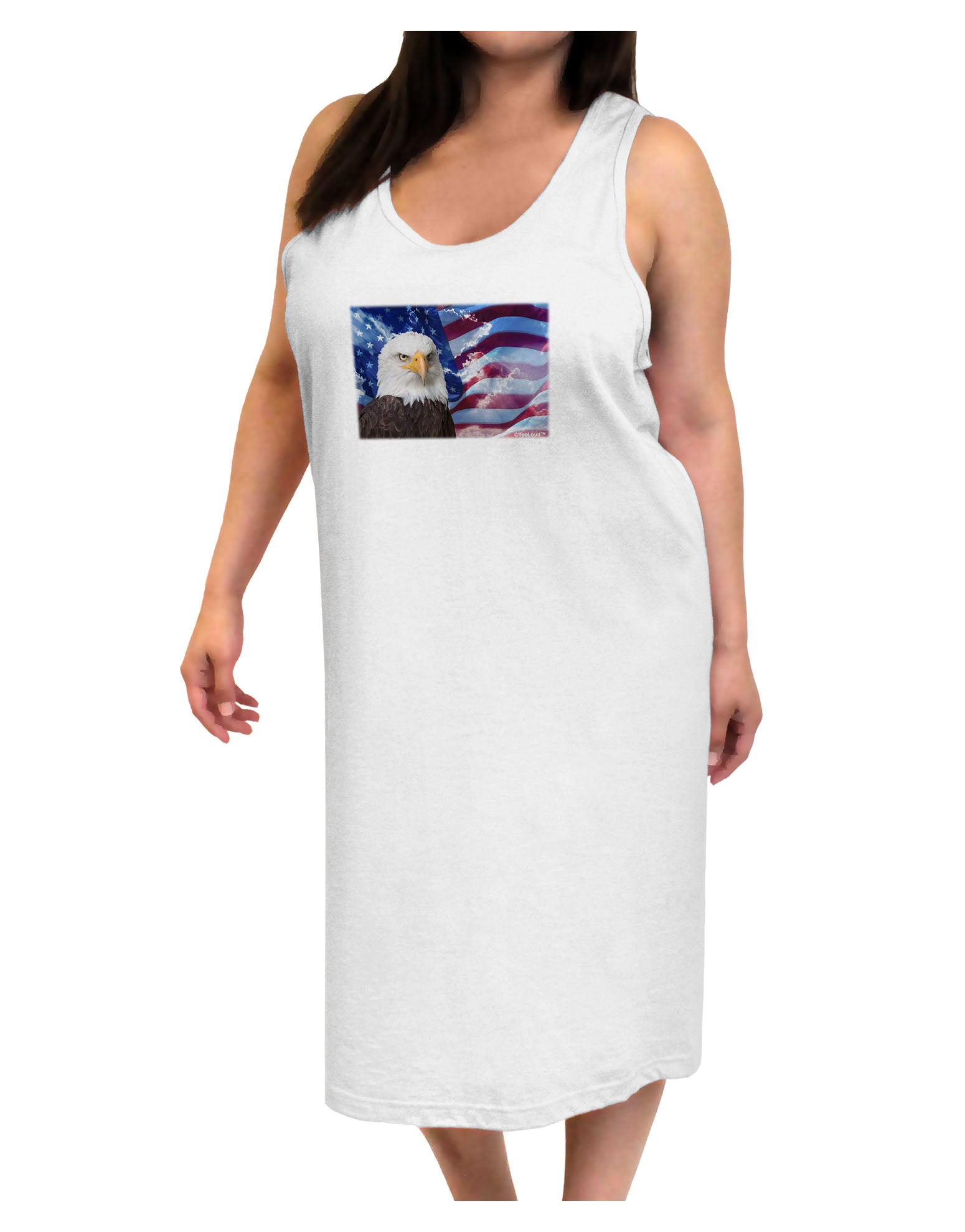 All American Eagle Adult Tank Top Dress Night Shirt-Night Shirt-TooLoud-White-One-Size-Adult-Davson Sales