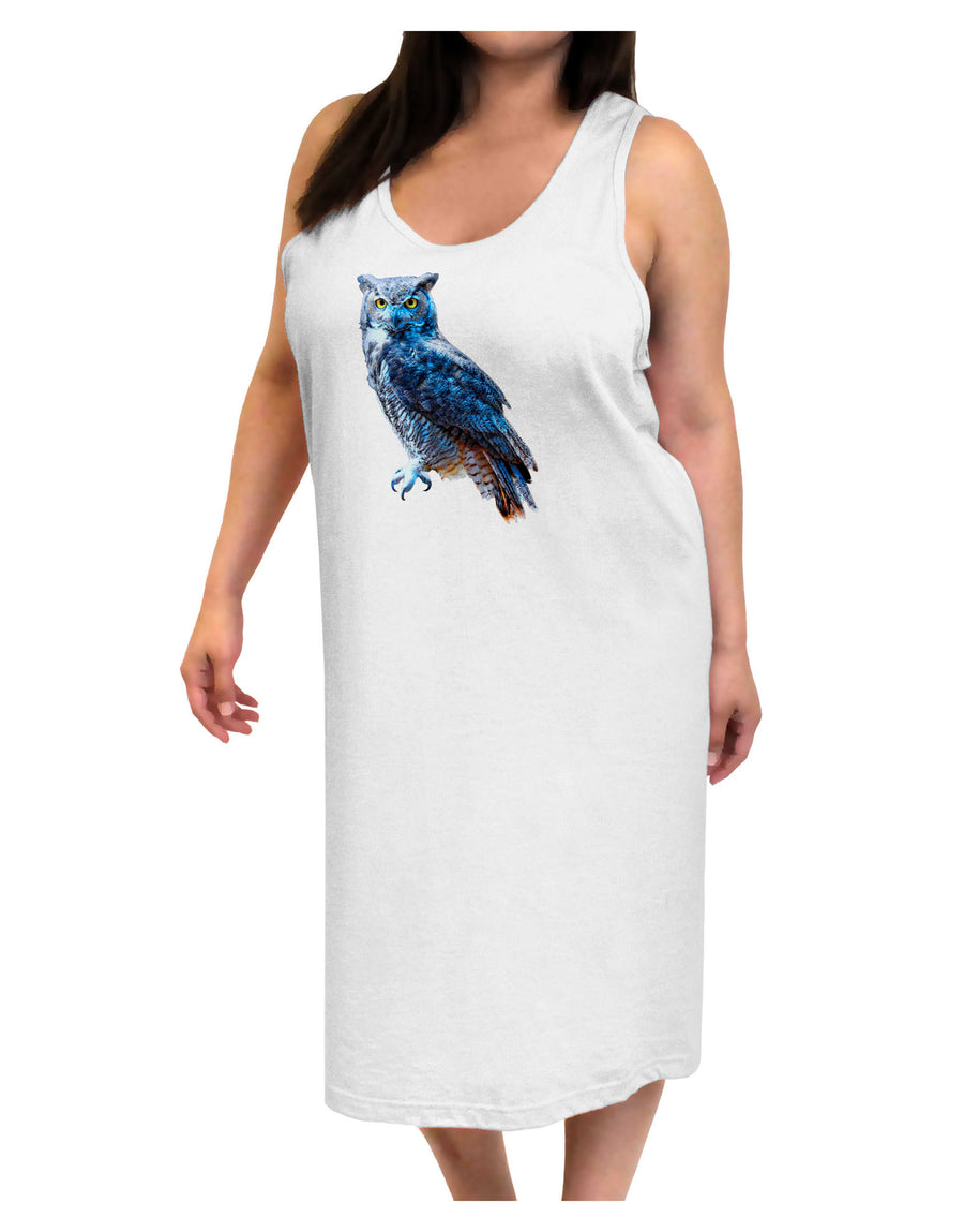 Colorful Great Horned Owl Adult Tank Top Dress Night Shirt-Night Shirt-TooLoud-White-One-Size-Adult-Davson Sales