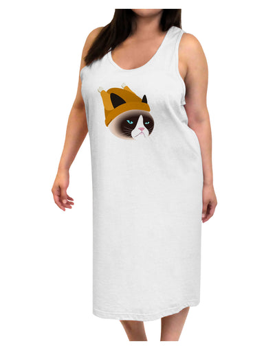 Disgruntled Cat Wearing Turkey Hat Adult Tank Top Dress Night Shirt by-Night Shirt-TooLoud-White-One-Size-Adult-Davson Sales