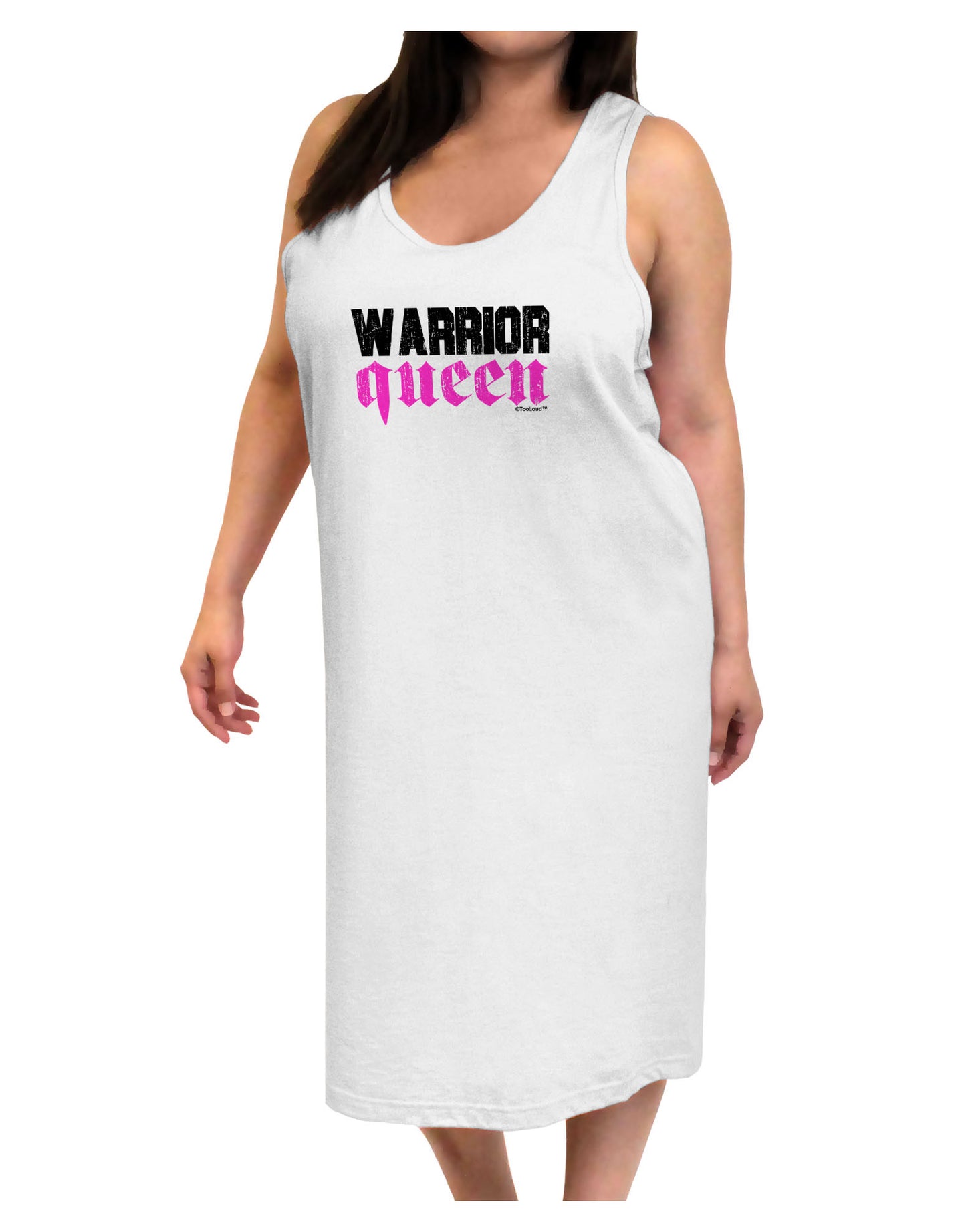 TooLoud Warrior Queen Pink Script Adult Tank Top Dress Night Shirt-Night Shirt-TooLoud-White-One-Size-Adult-Davson Sales