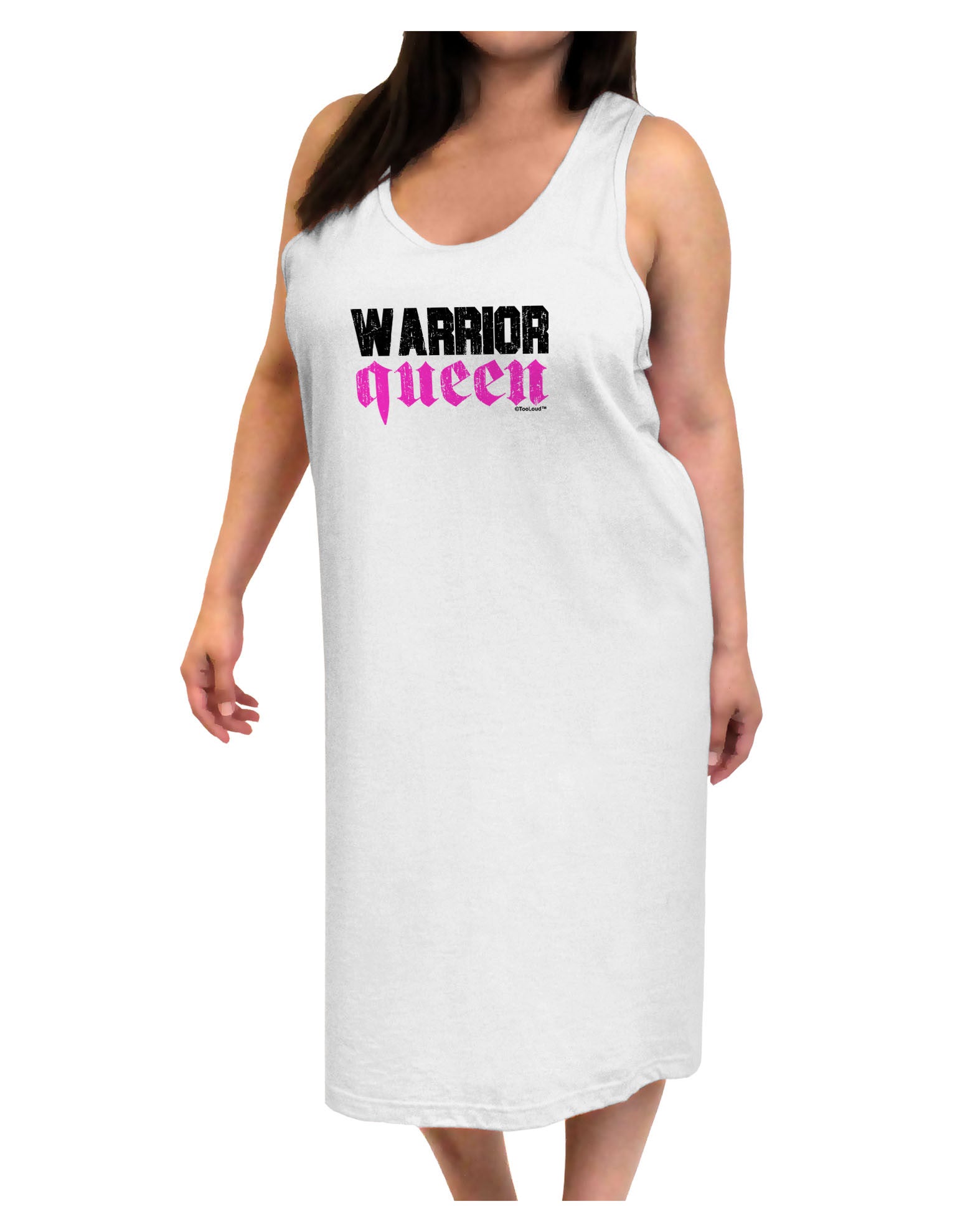 TooLoud Warrior Queen Pink Script Adult Tank Top Dress Night Shirt-Night Shirt-TooLoud-White-One-Size-Adult-Davson Sales