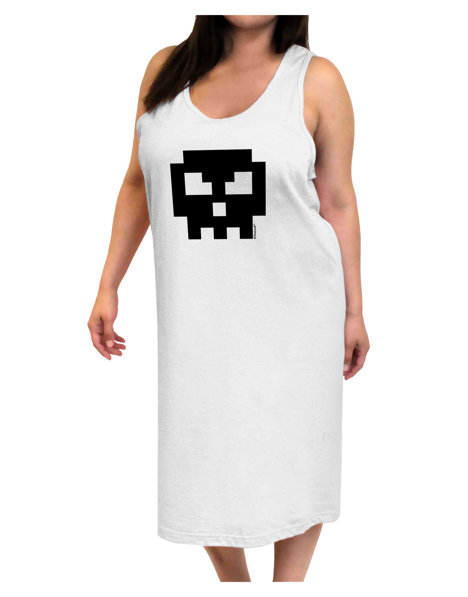 Retro 8-Bit Skull Adult Tank Top Dress Night Shirt-Night Shirt-TooLoud-White-One-Size-Adult-Davson Sales