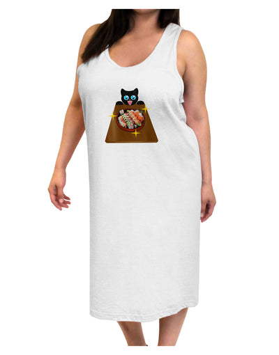 Anime Cat Loves Sushi Adult Tank Top Dress Night Shirt by TooLoud-Night Shirt-TooLoud-White-One-Size-Davson Sales