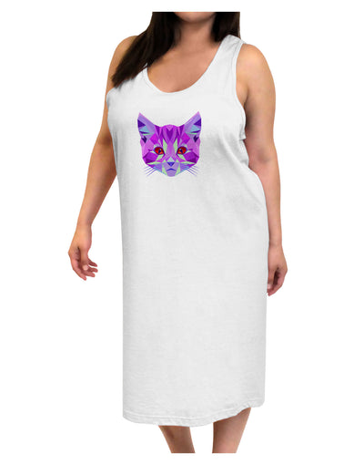 Geometric Kitty Purple Adult Tank Top Dress Night Shirt-Night Shirt-TooLoud-White-One-Size-Adult-Davson Sales