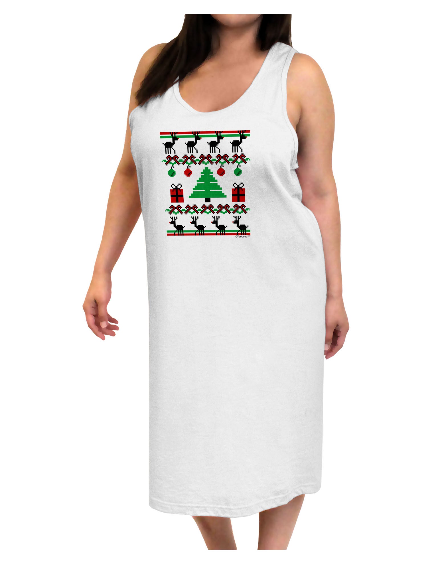Tree with Gifts Ugly Christmas Sweater Adult Tank Top Dress Night Shirt-Night Shirt-TooLoud-White-One-Size-Adult-Davson Sales