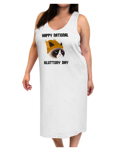 Gluttony Day Disgruntled Cat Adult Tank Top Dress Night Shirt by-Night Shirt-TooLoud-White-One-Size-Adult-Davson Sales