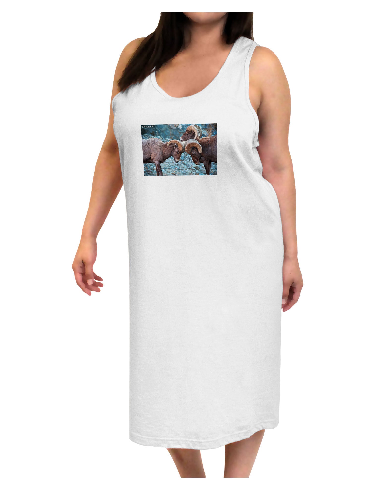 CO Bighorn Head Butt Adult Tank Top Dress Night Shirt-Night Shirt-TooLoud-White-One-Size-Adult-Davson Sales