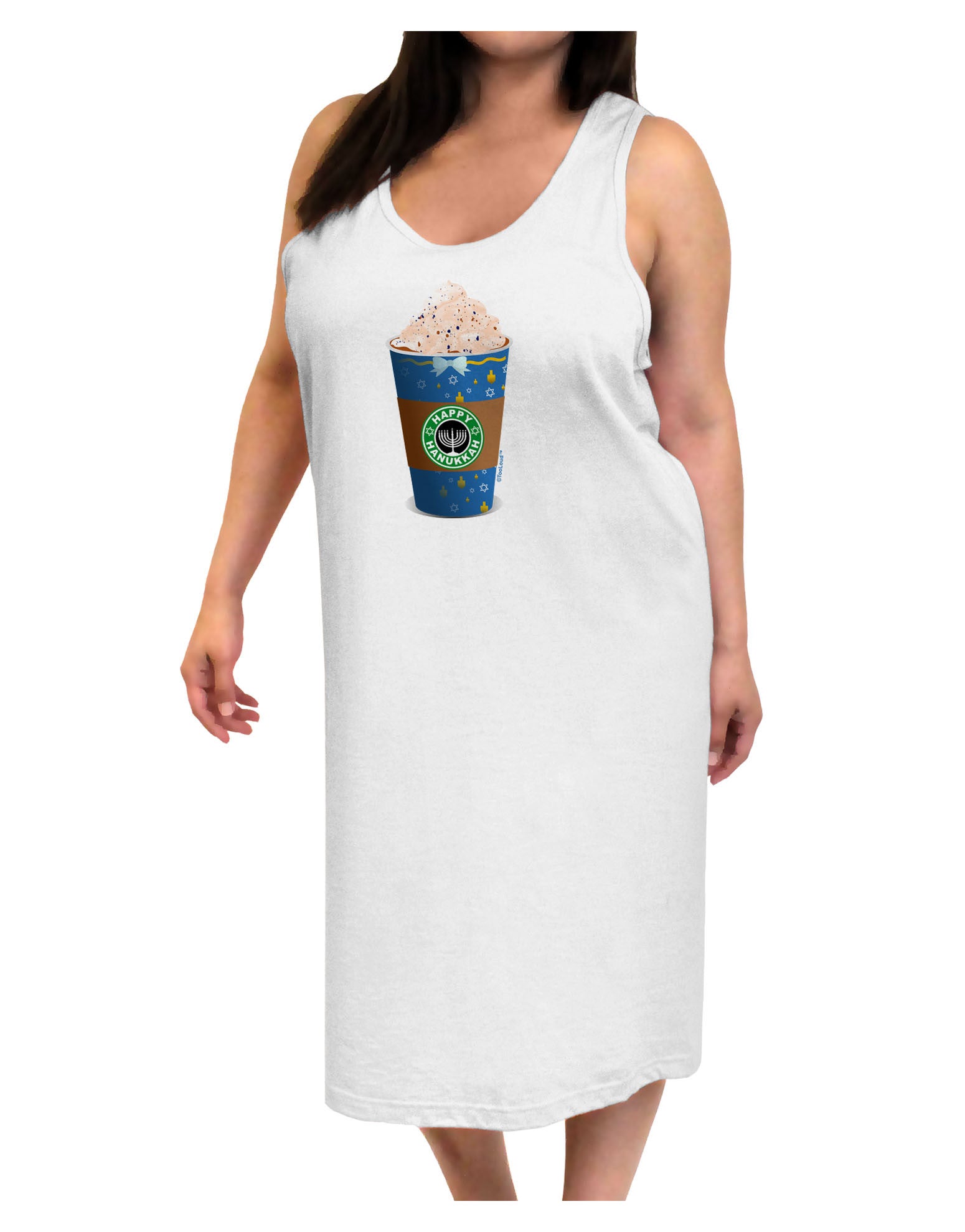 Happy Hanukkah Latte Cup Adult Tank Top Dress Night Shirt-Night Shirt-TooLoud-White-One-Size-Adult-Davson Sales