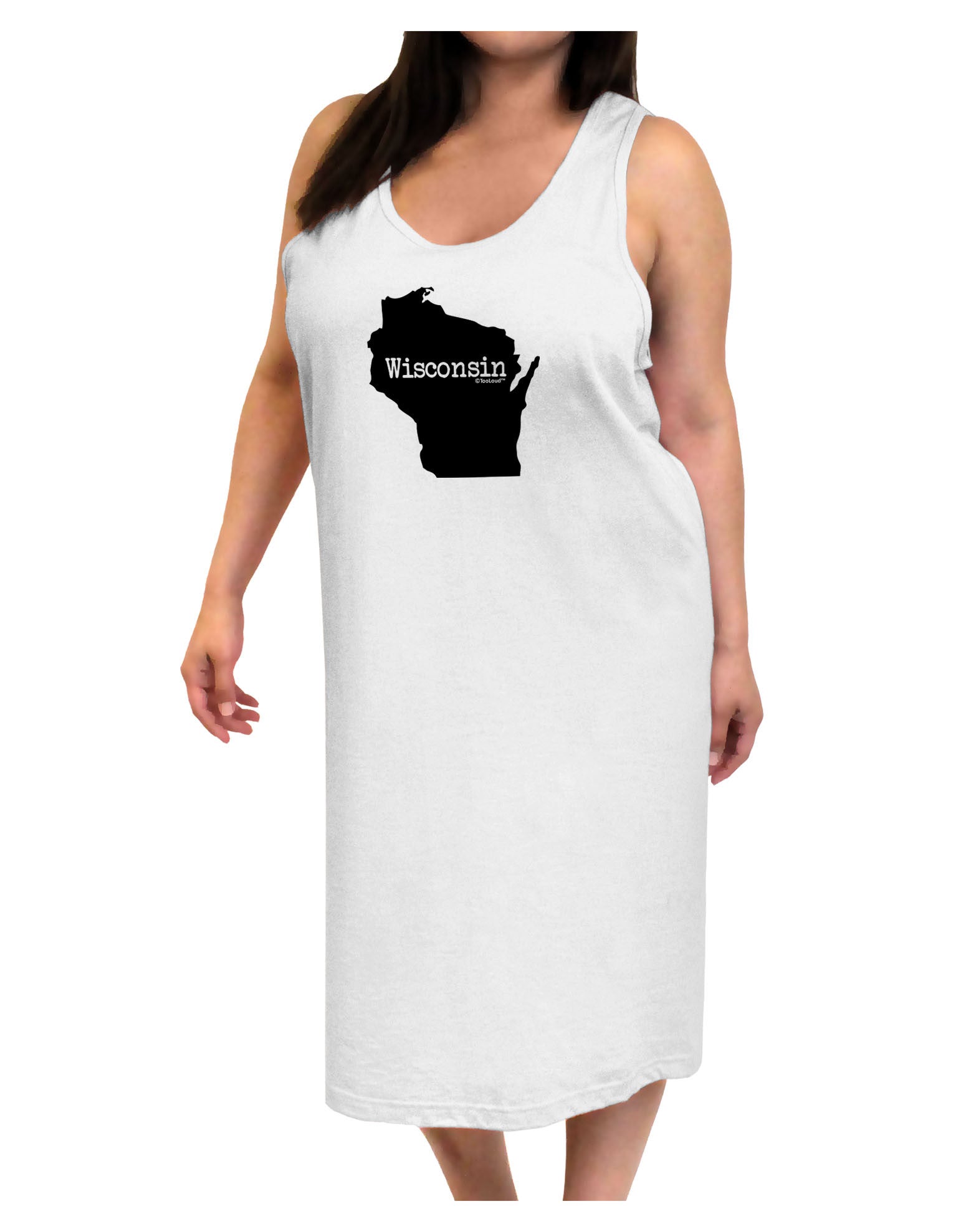 Wisconsin - United States Shape Adult Tank Top Dress Night Shirt-Night Shirt-TooLoud-White-One-Size-Davson Sales