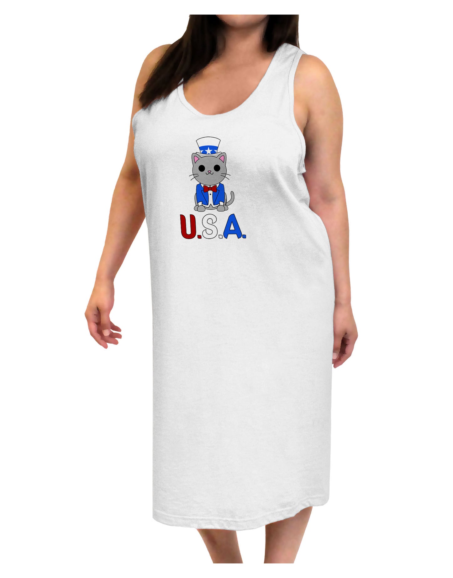 Patriotic Cat - USA Adult Tank Top Dress Night Shirt by TooLoud-Night Shirt-TooLoud-White-One-Size-Davson Sales